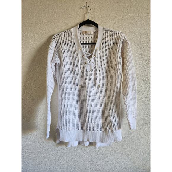 Michael Kores Women's Crochet Thick Lace Up Sweater- Sm - Picture 1 of 8